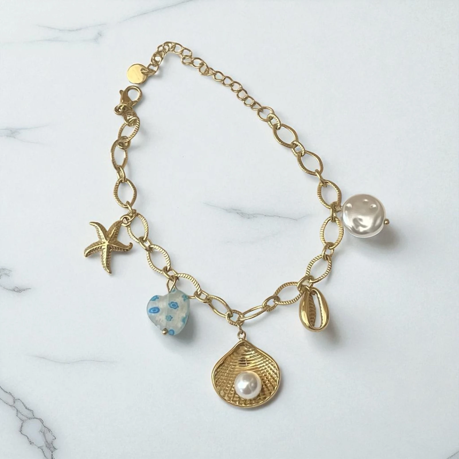 Pulsera cadena dorada con colgantes del mar azul – photo 2